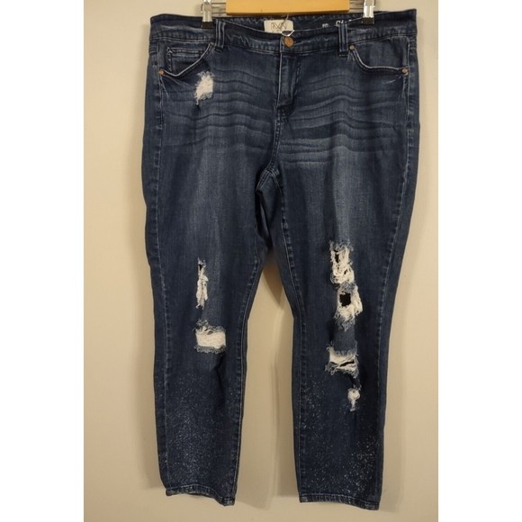 RWN by Rawan Womens Blue Girlfriend Crop Distressed Jeans Size 16 - Picture 1 of 8